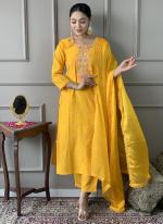 Viscose Chanderi Yellow Festival Wear Embroidery Work Readymade Straight Suit